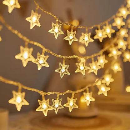 LED Serial String Star Lights for Decoration - 16 LED Star Fairy Lights Waterproof Indoor Outdoor for Home Decoration