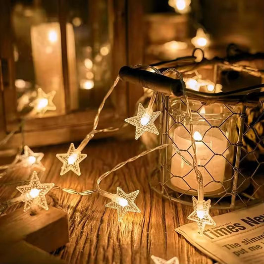 LED Serial String Star Lights for Decoration - 16 LED Star Fairy Lights Waterproof Indoor Outdoor for Home Decoration