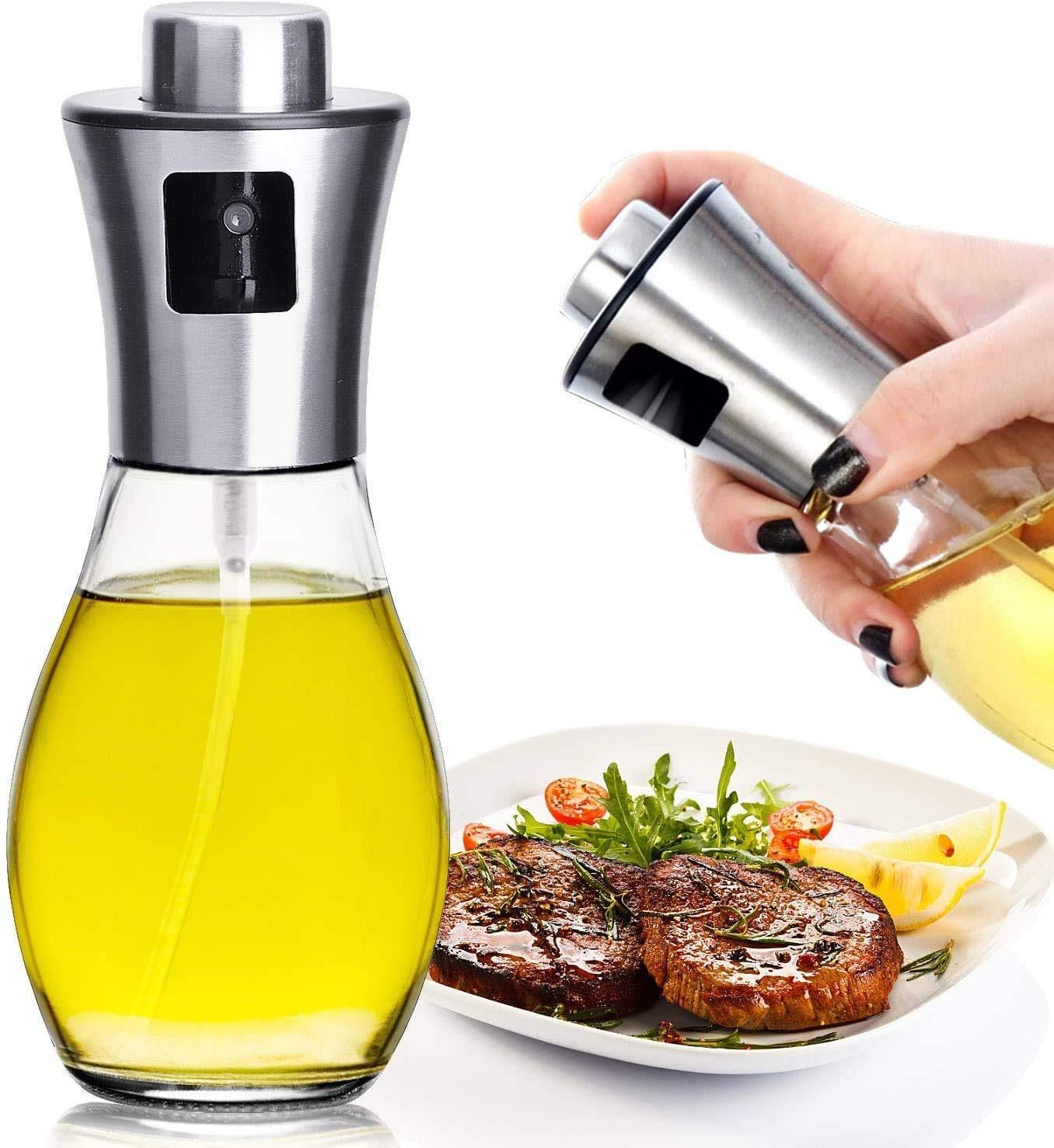 Oil Sprayer For Cooking | Oil Spray Bottle | Stainless Steel oil Dispenser | Glass Bottle For Cooking | Baking, Roasting, Grilling, Salad, Frying (1) - 200 Ml