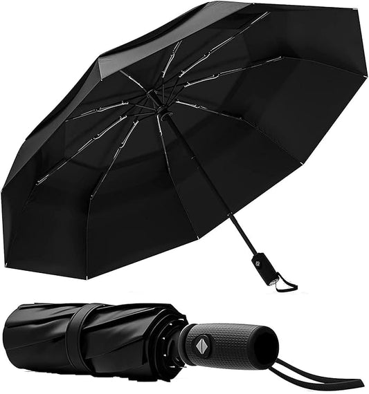 Portable Auto Travel Umbrella - Umbrellas for Rain Windproof, Strong Umbrella for Wind and Rain, Auto Open/Close Button and Perfect Car Umbrella for Men & Women (Black)