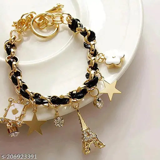 Eiffel Tower Charm Bracelet: Black Studded and Adjustable