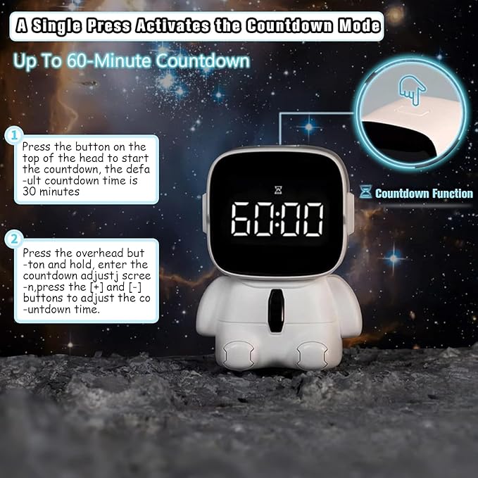 Astronaut Cute Emotions Digital LED Alarm Clock | Snooze Mode 8 Level | Volume Adjustment 5 Type of Tones