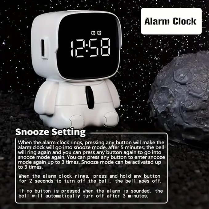 Astronaut Cute Emotions Digital LED Alarm Clock | Snooze Mode 8 Level | Volume Adjustment 5 Type of Tones