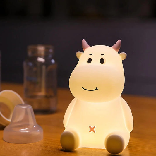 Silicone LED Night Light | Birthday Gifts | Return Gifts Lamp for Kids | Kids Room Decor | USB Rechargeable | Cute Lamp | Kawaii Lamps | Gift for Kids (Multicolor) (Cow)