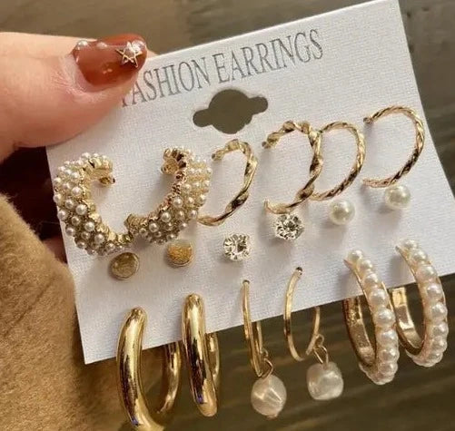 Combo Of 9 Pair Stunning Gold Plated Pearl Hoop |Drop, Tiny and Studs Earrings for Women & Girls