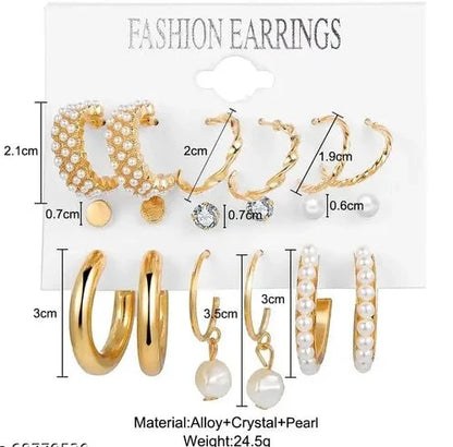 Combo Of 9 Pair Stunning Gold Plated Pearl Hoop |Drop, Tiny and Studs Earrings for Women & Girls