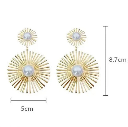 Galaxy Gold-Plated Dual Sun Shaped | Korean Pearl Drop Earrings (2pcs)