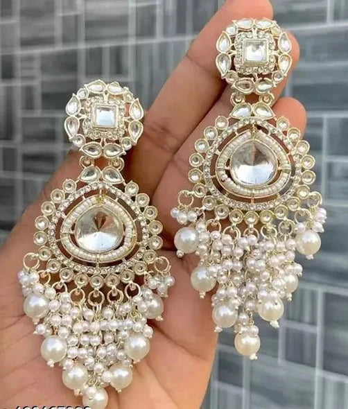 Radiant Royals: White Kundan Chandelier Earrings