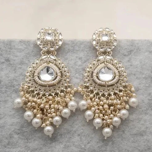 Radiant Royals: White Kundan Chandelier Earrings