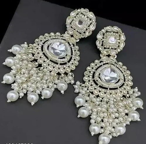 Radiant Royals: White Kundan Chandelier Earrings