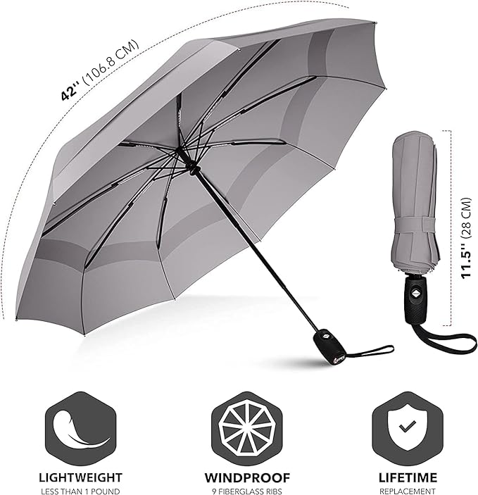 Stylish Windproof Umbrella for Women, Men | Kids - 3-Fold | Auto Open/Close | Compact Travel Umbrella (Grey) for Rain| Sun Protection