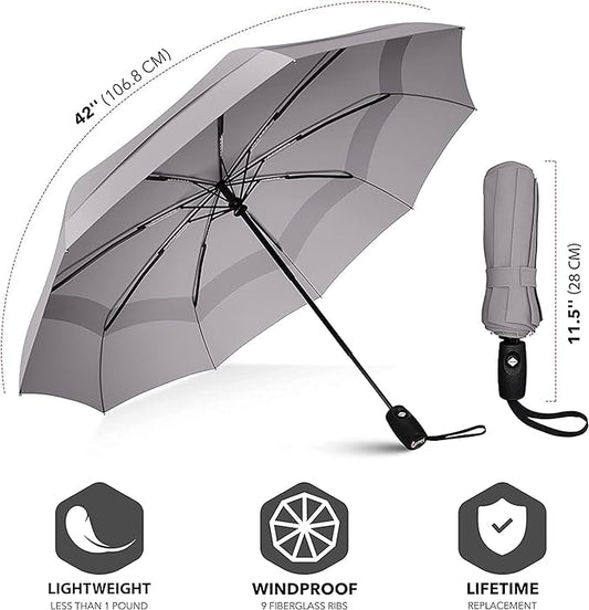 Stylish Windproof Umbrella for Women, Men | Kids - 3-Fold | Auto Open/Close | Compact Travel Umbrella (Grey) for Rain| Sun Protection