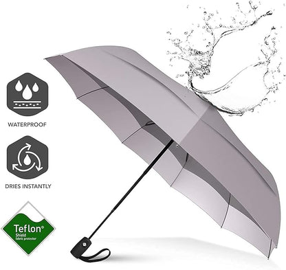 Stylish Windproof Umbrella for Women, Men | Kids - 3-Fold | Auto Open/Close | Compact Travel Umbrella (Grey) for Rain| Sun Protection