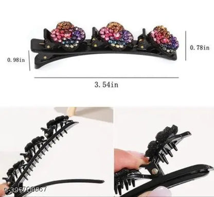 4 pcs Hair clips Sparkling Crystal Stone Braided Hair Clips for Women Hair Braided Hair Clips for Thick Thin Hair Girls Hair Accessories Clover Hair Clips for Styling Sectioning Large Hair Clips