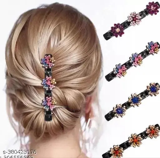 4 pcs Hair clips Sparkling Crystal Stone Braided Hair Clips for Women Hair Braided Hair Clips for Thick Thin Hair Girls Hair Accessories Clover Hair Clips for Styling Sectioning Large Hair Clips