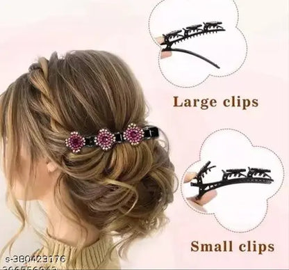 4 pcs Hair clips Sparkling Crystal Stone Braided Hair Clips for Women Hair Braided Hair Clips for Thick Thin Hair Girls Hair Accessories Clover Hair Clips for Styling Sectioning Large Hair Clips