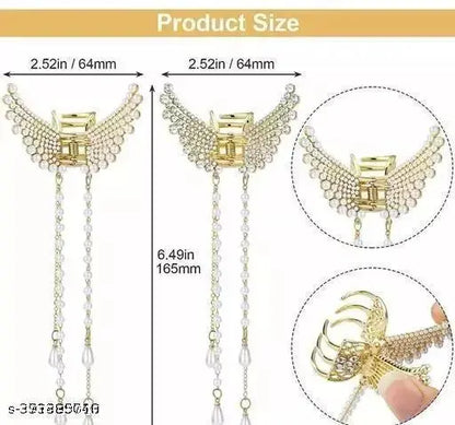 Dazzle Pearl Tassel Butterfly Style Hair Claw Clip Metal Clutcher Claw Clamps Korean Style Wedding Hair Accessories For Girls And Woman (Pack of 1)