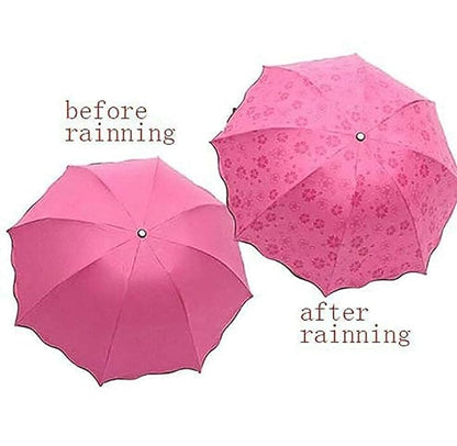 Magic Umbrella | Magic Rain Umbrella for Sun UV Protection and Rainy Season | Changing Secret Blossoms Occur with Water Magic Print 3 Fold Umbrella for UV