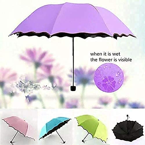 Magic Umbrella | Magic Rain Umbrella for Sun UV Protection and Rainy Season | Changing Secret Blossoms Occur with Water Magic Print 3 Fold Umbrella for UV