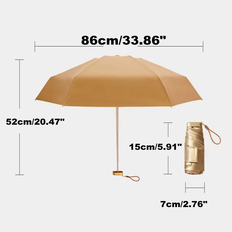 5-Fold Thumb Umbrella: Small Gold Umbrella | Sunscreen Protection | Perfect for Kids