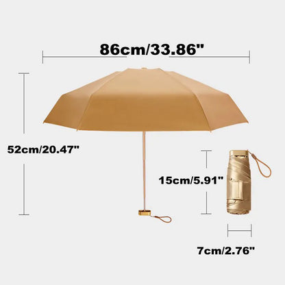 5-Fold Thumb Umbrella: Small Gold Umbrella | Sunscreen Protection | Perfect for Kids