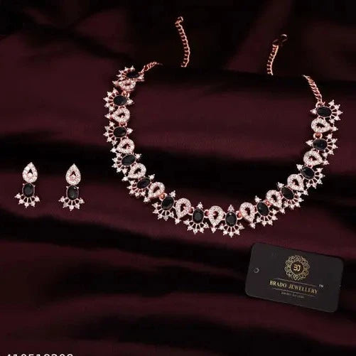 RoseGold Plated Necklace Set with 1 Pair Of Earring | Midnight Rose: RoseGold Plated Necklace Set