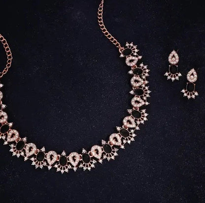 RoseGold Plated Necklace Set with 1 Pair Of Earring | Midnight Rose: RoseGold Plated Necklace Set