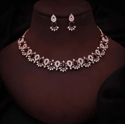 RoseGold Plated Necklace Set with 1 Pair Of Earring | Midnight Rose: RoseGold Plated Necklace Set