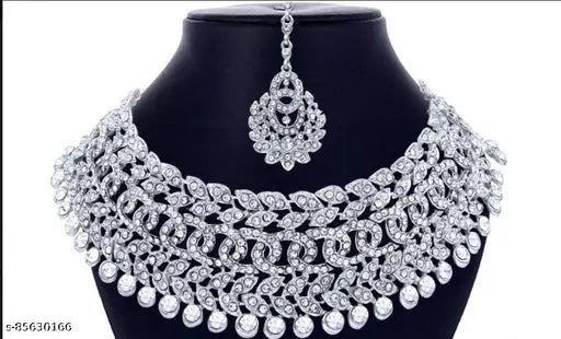 Ethereal Elegance Rhodium-Plated Jewelry Set with White Austrian Diamonds