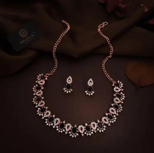 RoseGold Plated Necklace Set with 1 Pair Of Earring | Midnight Rose: RoseGold Plated Necklace Set