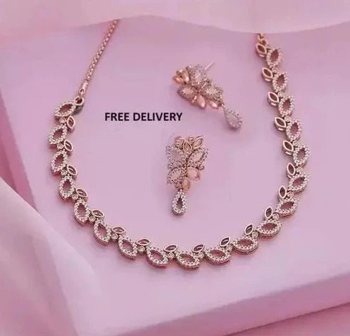 Jewellery Rose Gold Diamond Brass | Stone, Crystal, Stainless Steel | Gold-plated Rose Gold | Jewel Set Choker necklace For Women and Girls