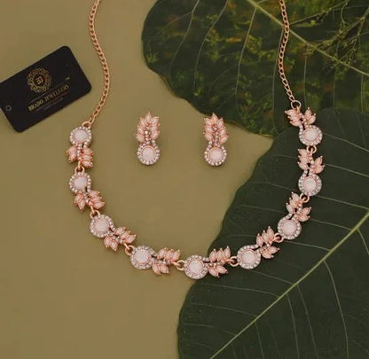 Rose Gold Polish Choker set with Matching of Earrings for Women and Girls