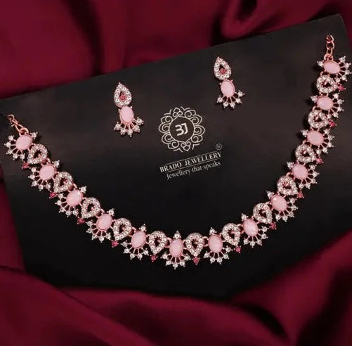 Charming Rose: Rose Gold & Pink Jewelry Set With 1 Pair Of Earring