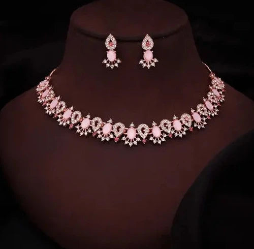 Charming Rose: Rose Gold & Pink Jewelry Set With 1 Pair Of Earring