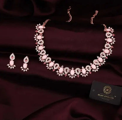 Charming Rose: Rose Gold & Pink Jewelry Set With 1 Pair Of Earring