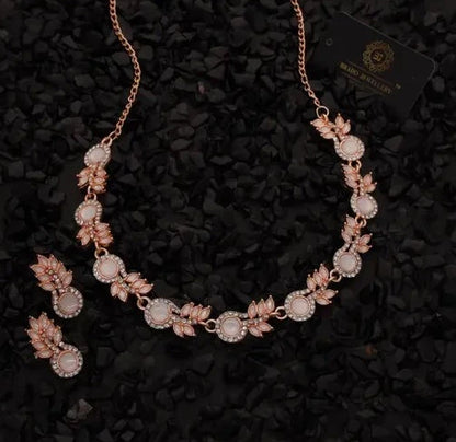 Rose Gold Polish Choker set with Matching of Earrings for Women and Girls