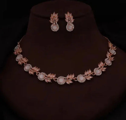 Rose Gold Polish Choker set with Matching of Earrings for Women and Girls