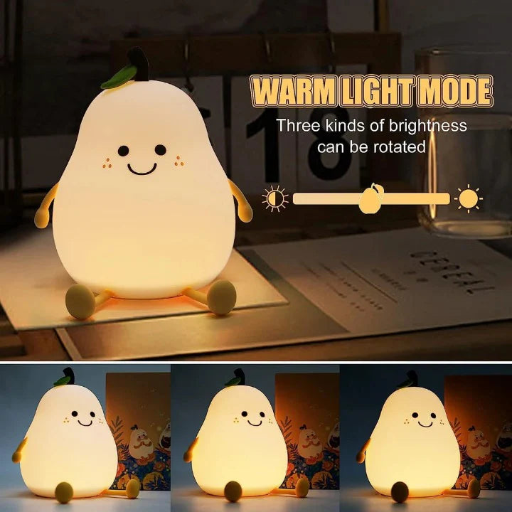 Night Light for Kids | Cute Silicone Nursery Pear Lamp for Baby and Toddler | Fruit NightLight for Boys and Girls | Squishy Night Lamp for Bedroom  | Kawaii Bedside Lamp for Kids Room (Pear)