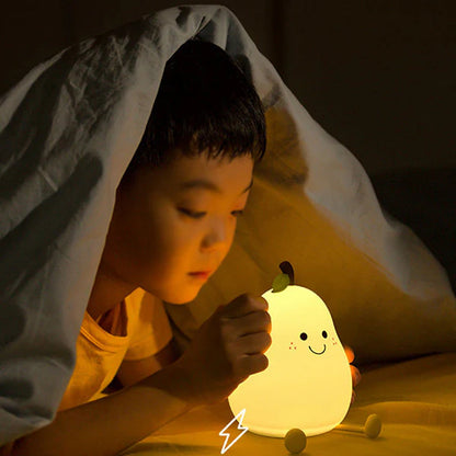 Night Light for Kids | Cute Silicone Nursery Pear Lamp for Baby and Toddler | Fruit NightLight for Boys and Girls | Squishy Night Lamp for Bedroom  | Kawaii Bedside Lamp for Kids Room (Pear)