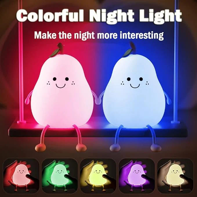 Night Light for Kids | Cute Silicone Nursery Pear Lamp for Baby and Toddler | Fruit NightLight for Boys and Girls | Squishy Night Lamp for Bedroom  | Kawaii Bedside Lamp for Kids Room (Pear)