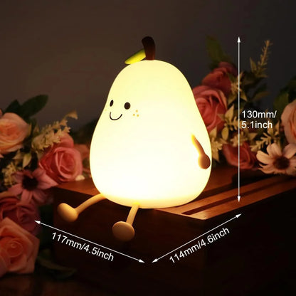 Night Light for Kids | Cute Silicone Nursery Pear Lamp for Baby and Toddler | Fruit NightLight for Boys and Girls | Squishy Night Lamp for Bedroom  | Kawaii Bedside Lamp for Kids Room (Pear)