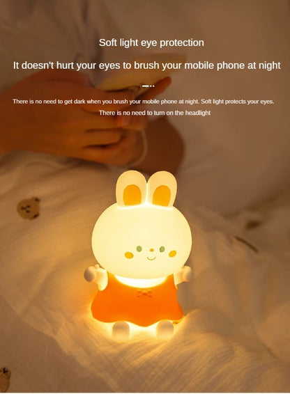 Silicone Rabbit Clapping Lamp | Children's Birthday Gift |LED Bedroom Bedside Night Lights | Home Decor | USB Variable Light Table Lamp