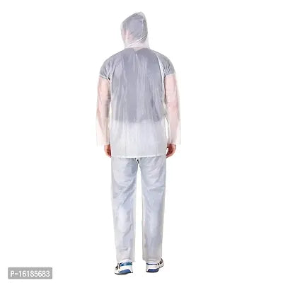 Crystal Men Raincoat | Water Resistant | Rain Coat with Adjustable Hood Drawstring Hem | Set of Top & Bottom with Carrying Pouch (XXL Size, Transparent)