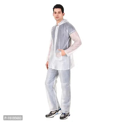 Crystal Men Raincoat | Water Resistant | Rain Coat with Adjustable Hood Drawstring Hem | Set of Top & Bottom with Carrying Pouch (XXL Size, Transparent)