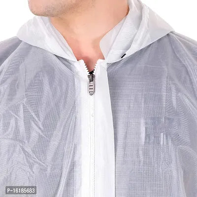 Crystal Men Raincoat | Water Resistant | Rain Coat with Adjustable Hood Drawstring Hem | Set of Top & Bottom with Carrying Pouch (XXL Size, Transparent)