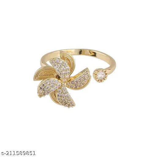 Rotating Cubic Zirconia Studded Adjustable Gold-Plated Spinner Ring