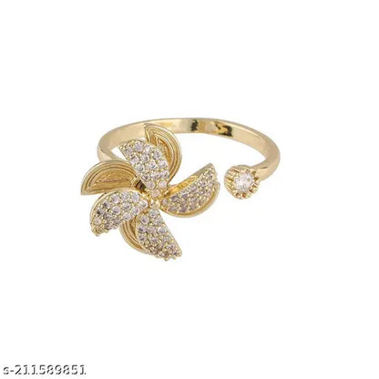 Rotating Cubic Zirconia Studded Adjustable Gold-Plated Spinner Ring