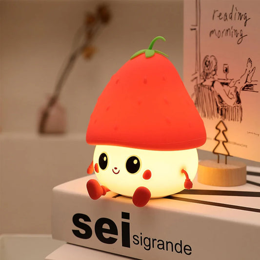 Silicone Strawberry LED Night Light | USB Rechargeable Mod Lamp Cute Night Lights Bedroom Lamp for Kids, Home Decore, Gifts Return Gifts and Party Decoration.